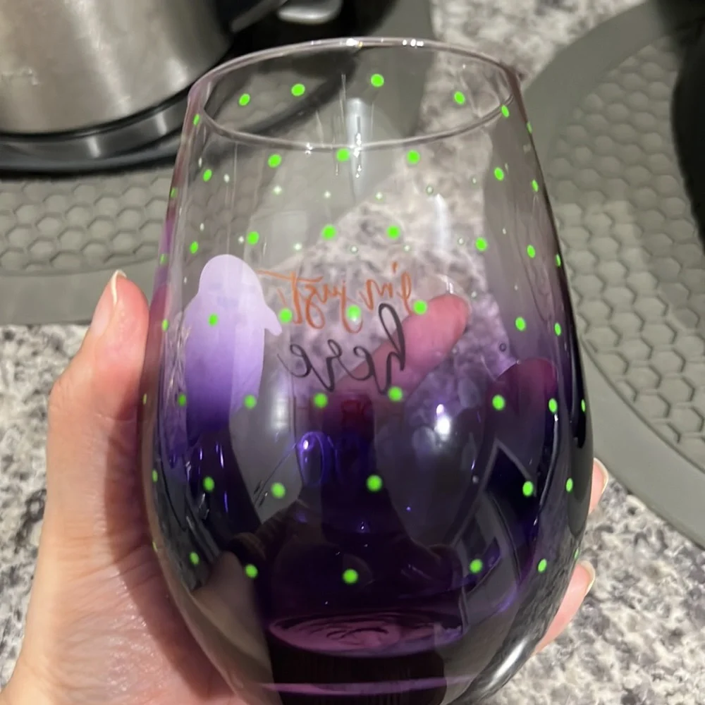 Halloween I’m Just Here For The Boos Ghost Holiday Humor Stemless Wine Glass